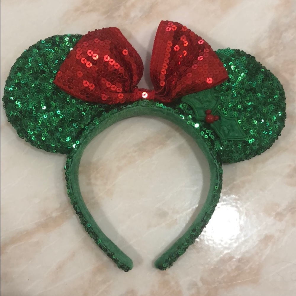 Disney Parks Green Christmas Sequin Minnie Ears